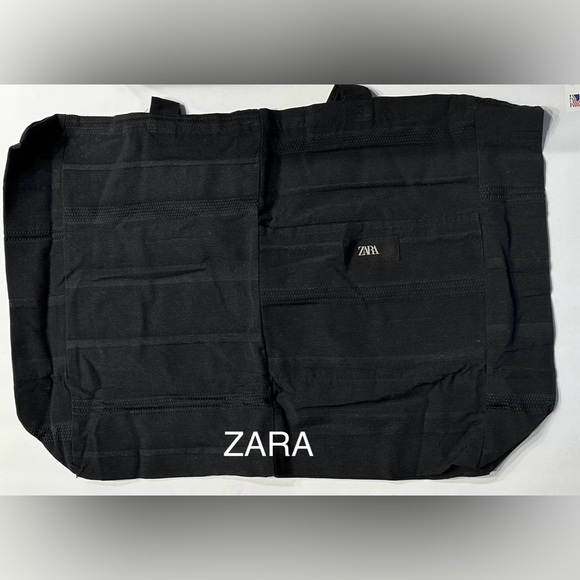 Zara Handbags - Zara Genuine Extra Large Black Shopper Tote Fabric Foldable Tote Reusable Bag